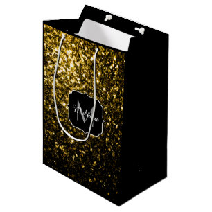 Dunkelgoldgelbe Imitate Glitzer Glitzern Monogram Mittlere Geschenktüte