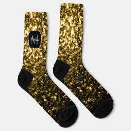 Dunkelgoldgelbe Imitate Glitzer Glitzern Monogram Socken
