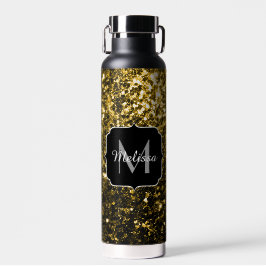 Dunkelgoldgelbe Imitate Glitzer Glitzern Monogram Trinkflasche
