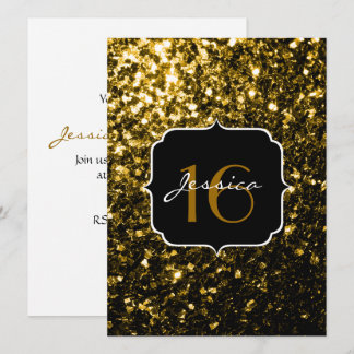 Dunkelgoldgelbe Imitate Glitzer Glitzern Sweet 16 Einladung