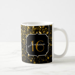 Dunkelgoldgelbe Imitate Glitzer Glitzern Sweet 16 Kaffeetasse
