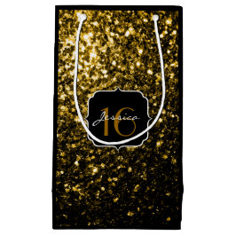Dunkelgoldgelbe Imitate Glitzer Glitzern Sweet 16 Kleine Geschenktüte