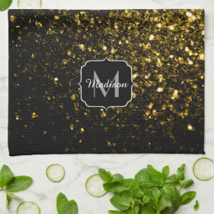 Dunkelgoldgelber falscher Glitter funkelt Monogram Geschirrtuch