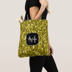 Dunkelgoldgelber falscher Glitterfunkel Monogramm Tasche