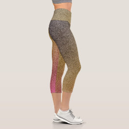 Dunkelgoldrosa glänzende Glitzer Capri Leggings