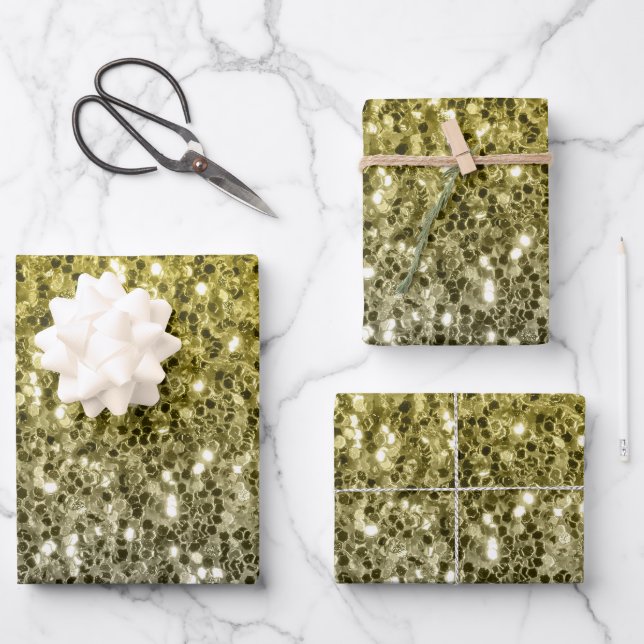 Dunkelgoldsilber Imitate Glitzer Glitzern Geschenkpapier Set (Vorderseite)