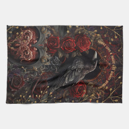 Dunkelgotische Beauty-Rote Rosen Black Crow Raven  Geschirrtuch