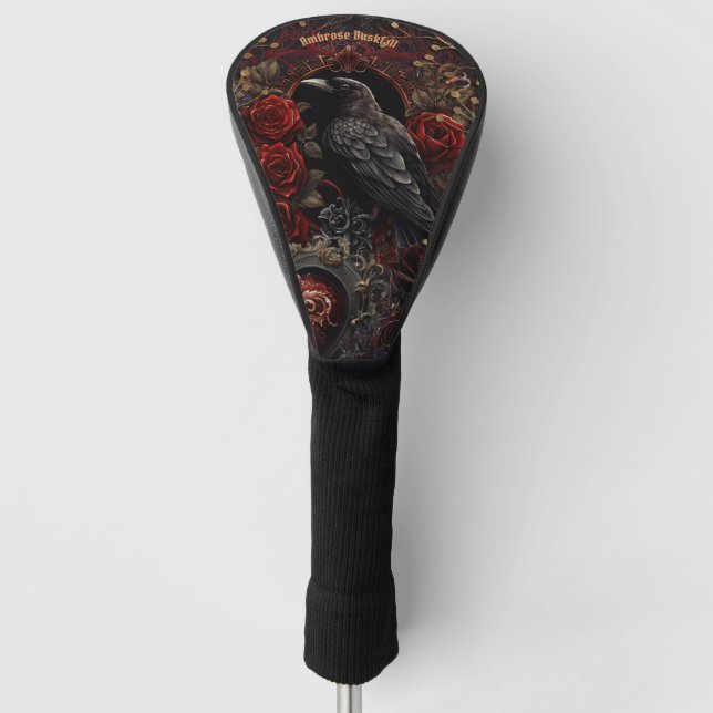 Dunkelgotische Beauty-Rote Rosen Black Crow Raven  Golf Headcover (Vorderseite)