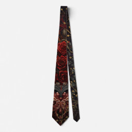Dunkelgotische Beauty-Rote Rosen Black Crow Raven  Krawatte