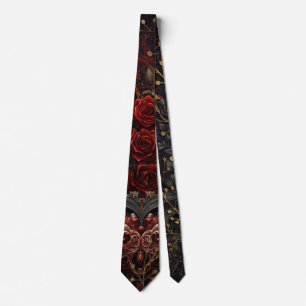Dunkelgotische Beauty-Rote Rosen Black Crow Raven  Krawatte