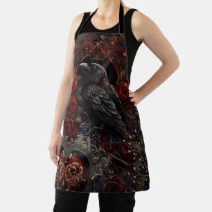 Dunkelgotische Beauty-Rote Rosen Black Crow Raven  Schürze