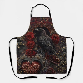 Dunkelgotische Beauty-Rote Rosen Black Crow Raven  Schürze