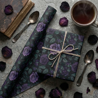 Dunkelgotische Blumenmuster mit tiefen Lila Rose Geschenkpapier