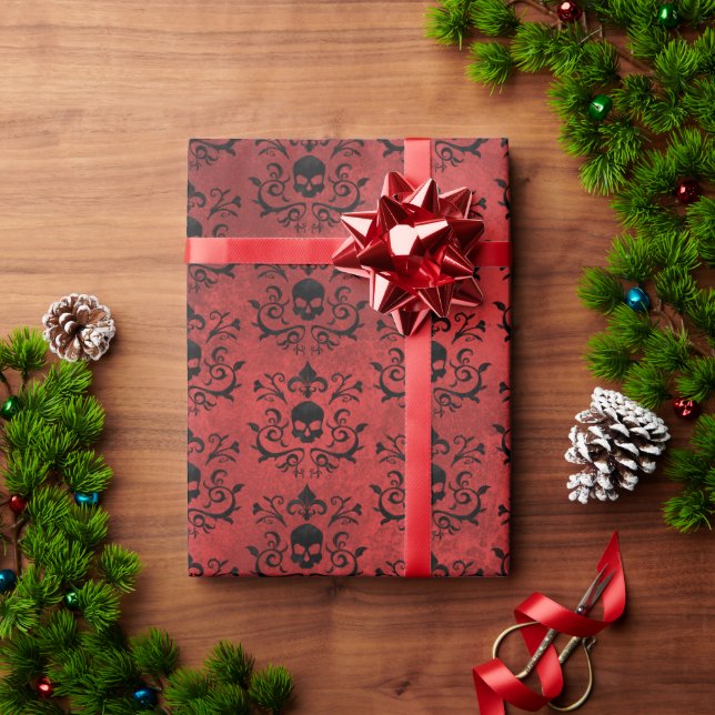 Dunkelgotische Damassohle Bläserschädel (schwarz u Geschenkpapier (Feiertagsgeschenk)