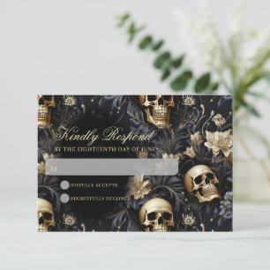 Dunkelgotische Goldschulle und Blume Hochzeit RSVP Karte