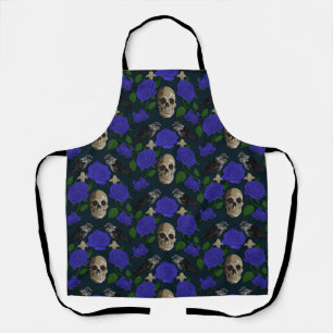 Dunkelgotische grungy Rose Vines Raven Skull blue Schürze
