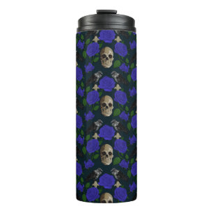 Dunkelgotische grungy Rose Vines Raven Skull blue Thermosbecher