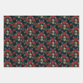 Dunkelgotische grungy Rose Vines Raven Skull Geschenkpapier Set