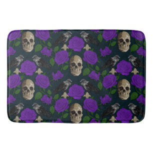 Dunkelgotische Grungy Rose Vines Raven Skull lila Badematte