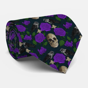 Dunkelgotische Grungy Rose Vines Raven Skull lila Krawatte