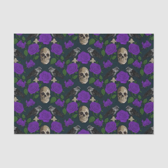Dunkelgotische Grungy Rose Vines Raven Skull lila Seidenpapier (Vorderseite)