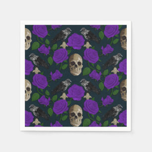Dunkelgotische Grungy Rose Vines Raven Skull lila Serviette