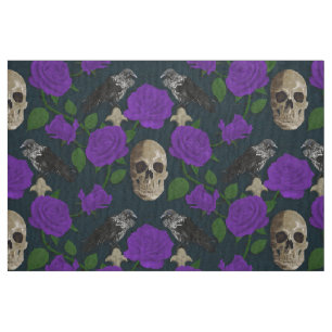 Dunkelgotische Grungy Rose Vines Raven Skull Lila Stoff