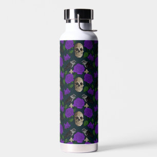 Dunkelgotische Grungy Rose Vines Raven Skull lila Trinkflasche