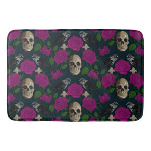 Dunkelgotische grungy Rose Vines Raven Skull pink Badematte