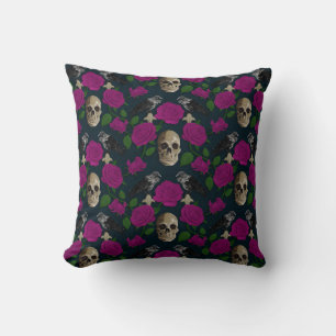Dunkelgotische grungy Rose Vines Raven Skull pink Kissen