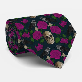 Dunkelgotische grungy Rose Vines Raven Skull pink Krawatte