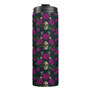 Dunkelgotische grungy Rose Vines Raven Skull pink Thermosbecher
