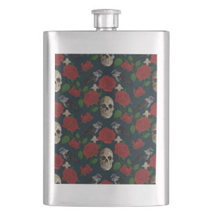 Dunkelgotische grungy Rose Vines Raven Skull rot Flachmann