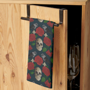 Dunkelgotische grungy Rose Vines Raven Skull rot Geschirrtuch