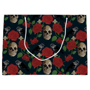 Dunkelgotische grungy Rose Vines Raven Skull rot Große Geschenktüte