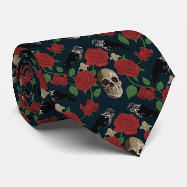 Dunkelgotische grungy Rose Vines Raven Skull rot Krawatte (Gerollt)