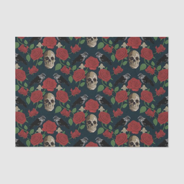 Dunkelgotische grungy Rose Vines Raven Skull rot Seidenpapier (Vorderseite)