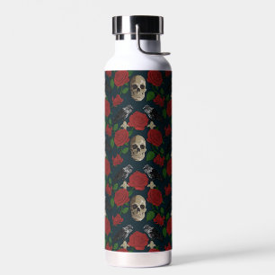 Dunkelgotische grungy Rose Vines Raven Skull rot Trinkflasche