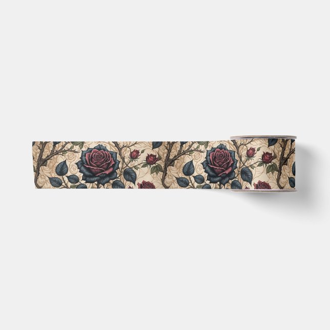 Dunkelgotische Rose Dekoupage Muster Satinband (Vorderseite)