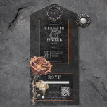 Dunkelgotische Schwarz/Graurost Rose QR Code All In One Einladung<br><div class="desc">MIT ODER OHNE QR-CODE ODER ABENDESWÄHLUNGSOPTIONEN. Wir stellen Ihnen unsere faszinierende gotische Hochzeitseinladung vor, die Ihren besonderen Tag mit dunkler Romantik und zeitloser Schönheit bereichern soll. Vor schwarzem Hintergrund blüht ein zarter, gotischer Single-Stamm die orangefarbene Rost-Rose mit bezaubernder Anziehungskraft und schafft einen eleganten und geheimnisvollen Kontrast. Das Vintage, bedrückte Aussehen...</div>