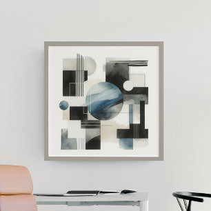 Dunkelgrau Blau Beige Schwarz Abstraktes Kunstmust Poster