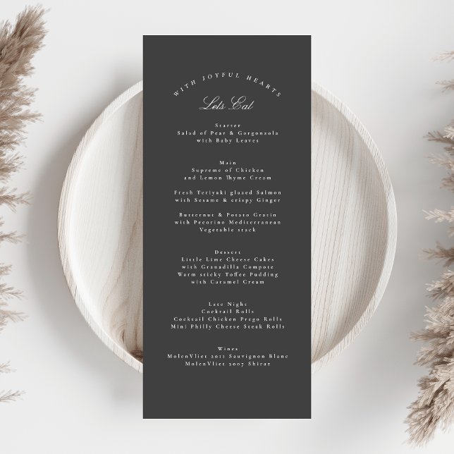 Dunkelgrau-Elegant-Kalligrafie-Feierliche Hochzeit Menükarte (Von Creator hochgeladen)