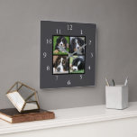 Dunkelgrau-Familienkollage für benutzerdefinierte  Quadratische Wanduhr<br><div class="desc">Foto-Collage der Familie auf dunkelgrauer Hintergrunduhr. Fügen Sie Ihre eigenen persönlichen Fotos hinzu,  um die Uhr zu personalisieren.</div>