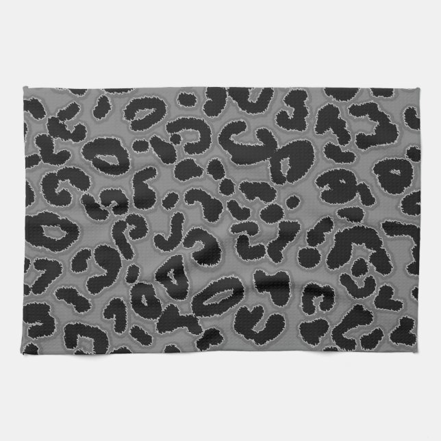 Dunkelgrau-Leopard-Tierdruck Handtuch (Horizontal)