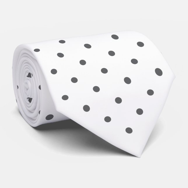 Dunkelgrau-Mini-Polka-Punktmuster auf Weiß Krawatte (Gerollt)
