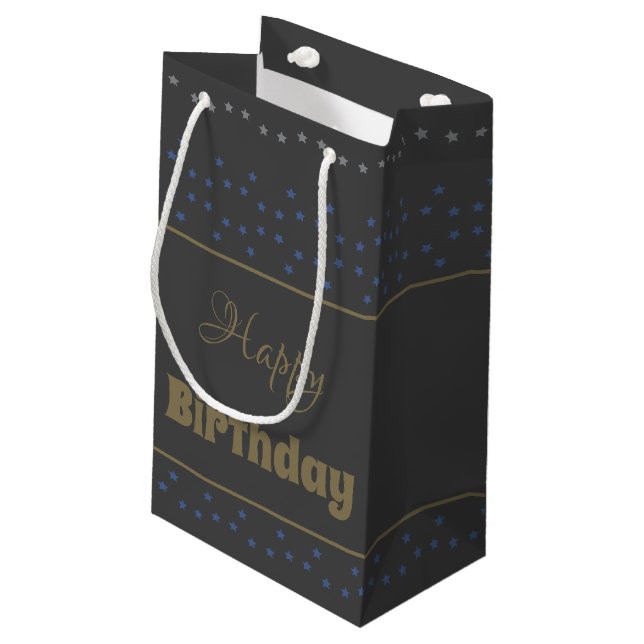 Dunkelgrau mit einem Star Print Birthday Geschenkb Kleine Geschenktüte (Rückseite Schrägansicht)
