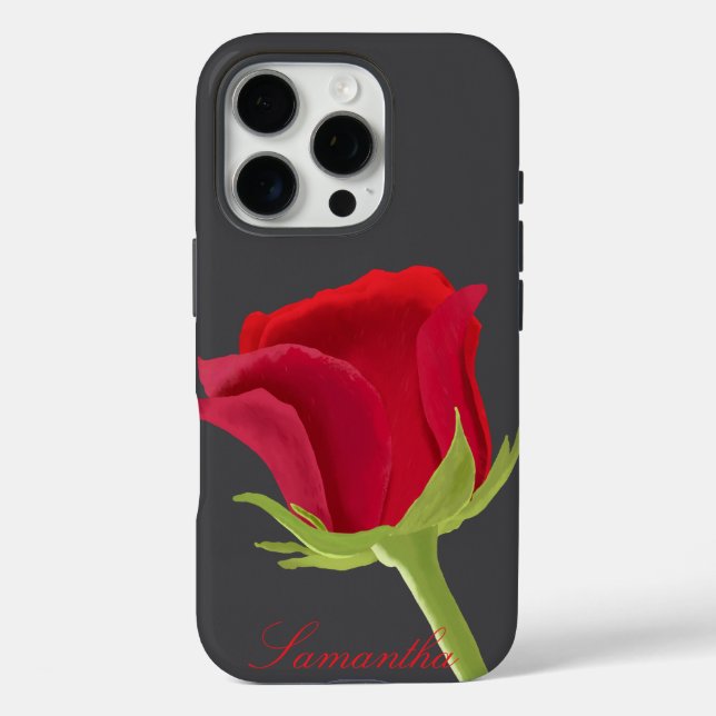 Dunkelgrau mit roter Rose iPhone 16 Pro Hülle (Rückseite)