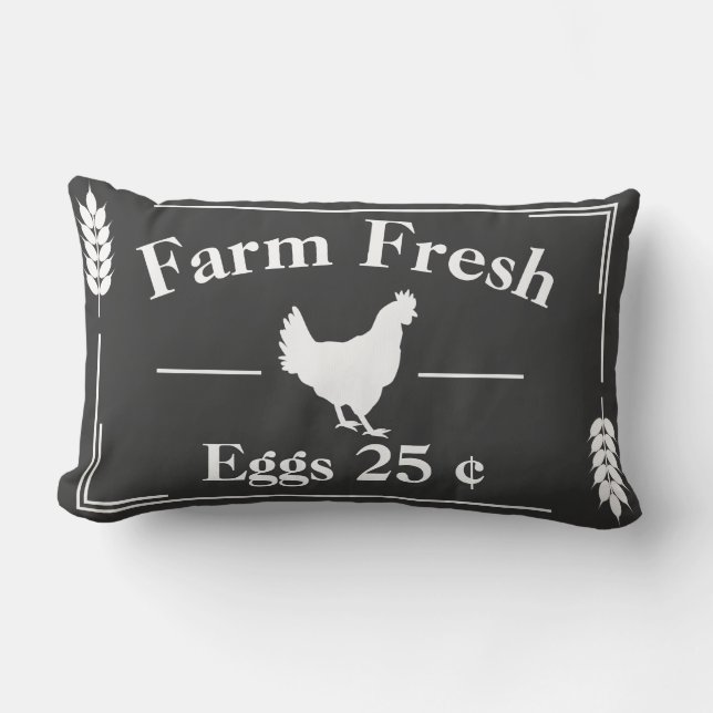 Dunkelgrau Moderner Bauernhof Frische Eier Hen Lendenkissen (Vorderseite)