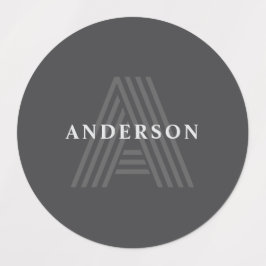 Dunkelgrau Retro Moderner Mit Monogramm Name Etiketten