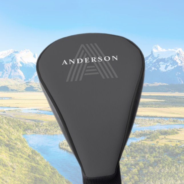 Dunkelgrau Retro Moderner Mit Monogramm Name Golf Headcover (Von Creator hochgeladen)